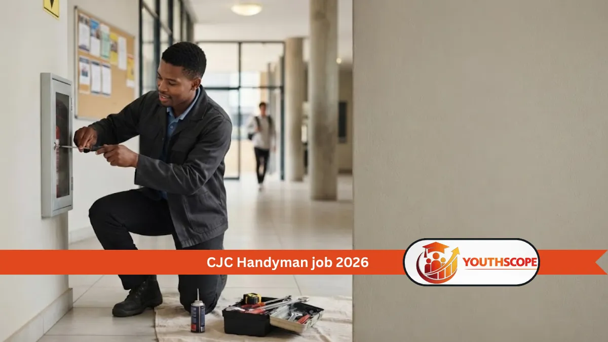 South African maintenance worker carrying out building repairs inside an education facility