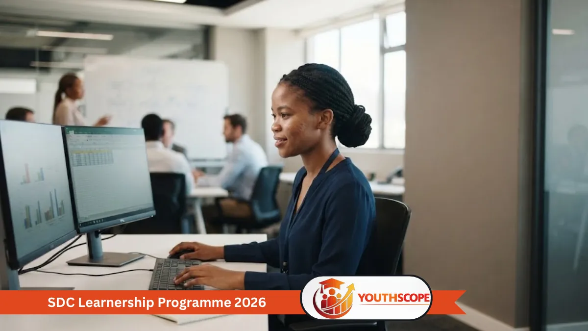 Young South African learner using a computer in a professional training environment