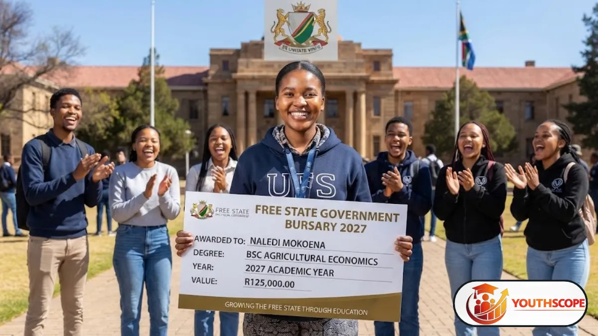 Black South African university student studying on a modern campus