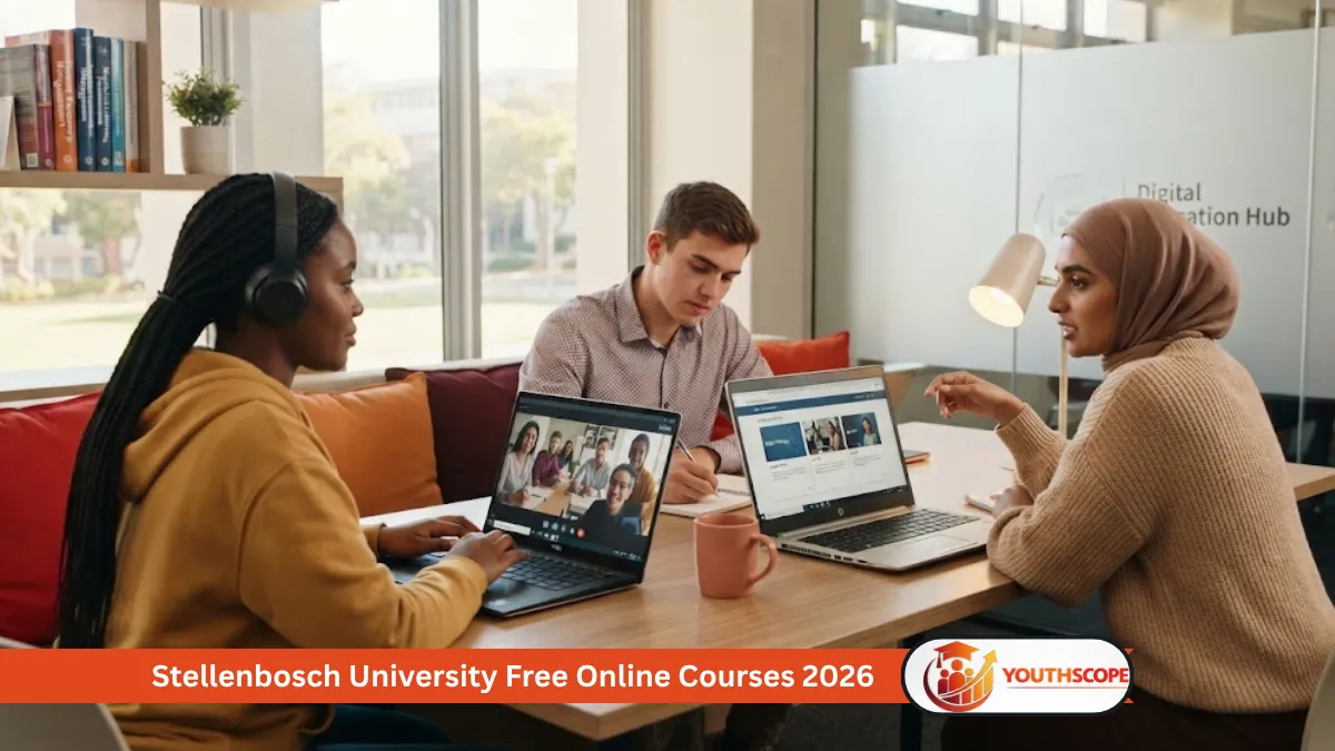 Young South African adults studying an online university course using laptops.