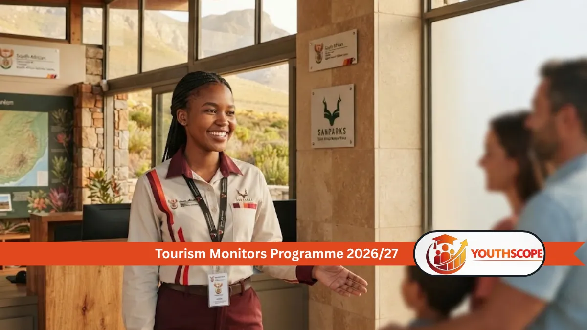 Young South African tourism monitor assisting visitors at a tourism site