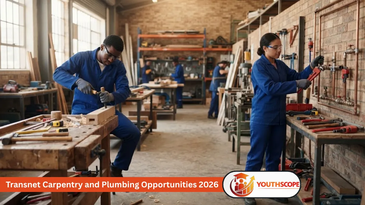 Young South African artisan trainees working on carpentry and plumbing tasks