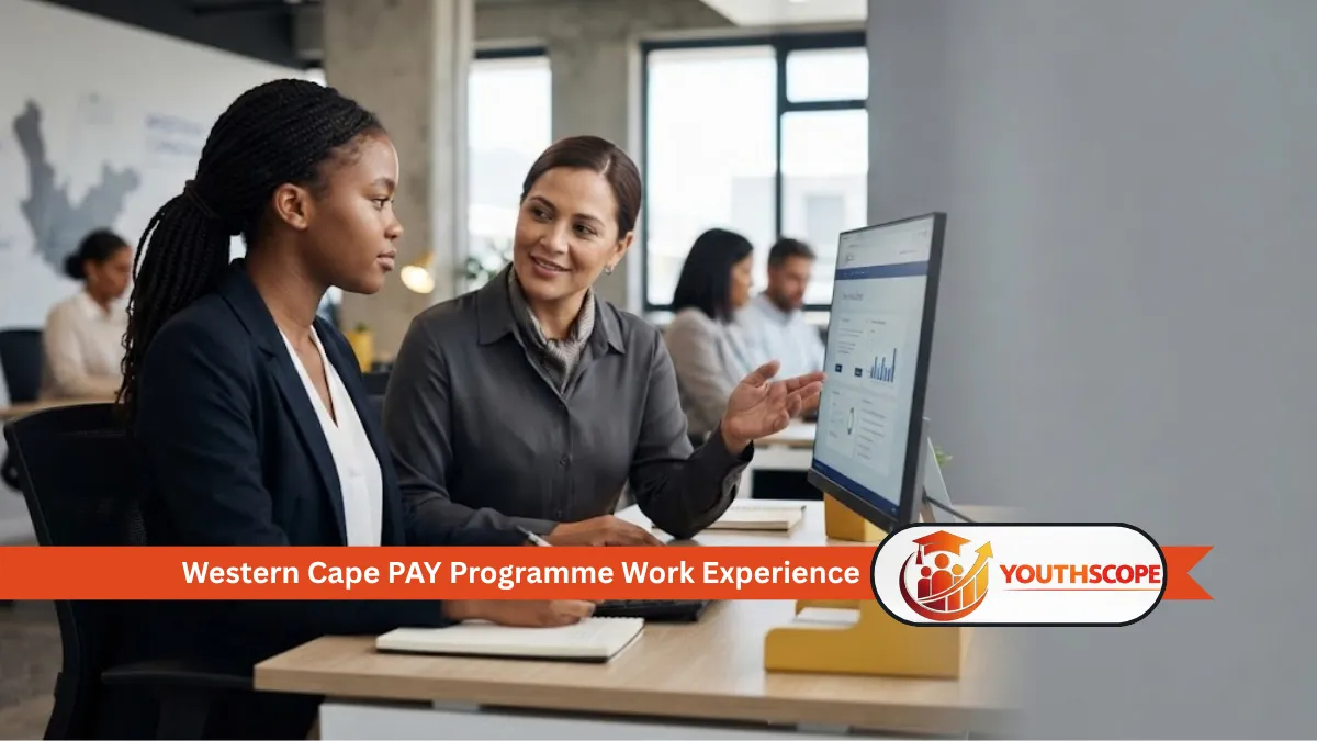Young South African matriculant gaining workplace experience in a professional office.