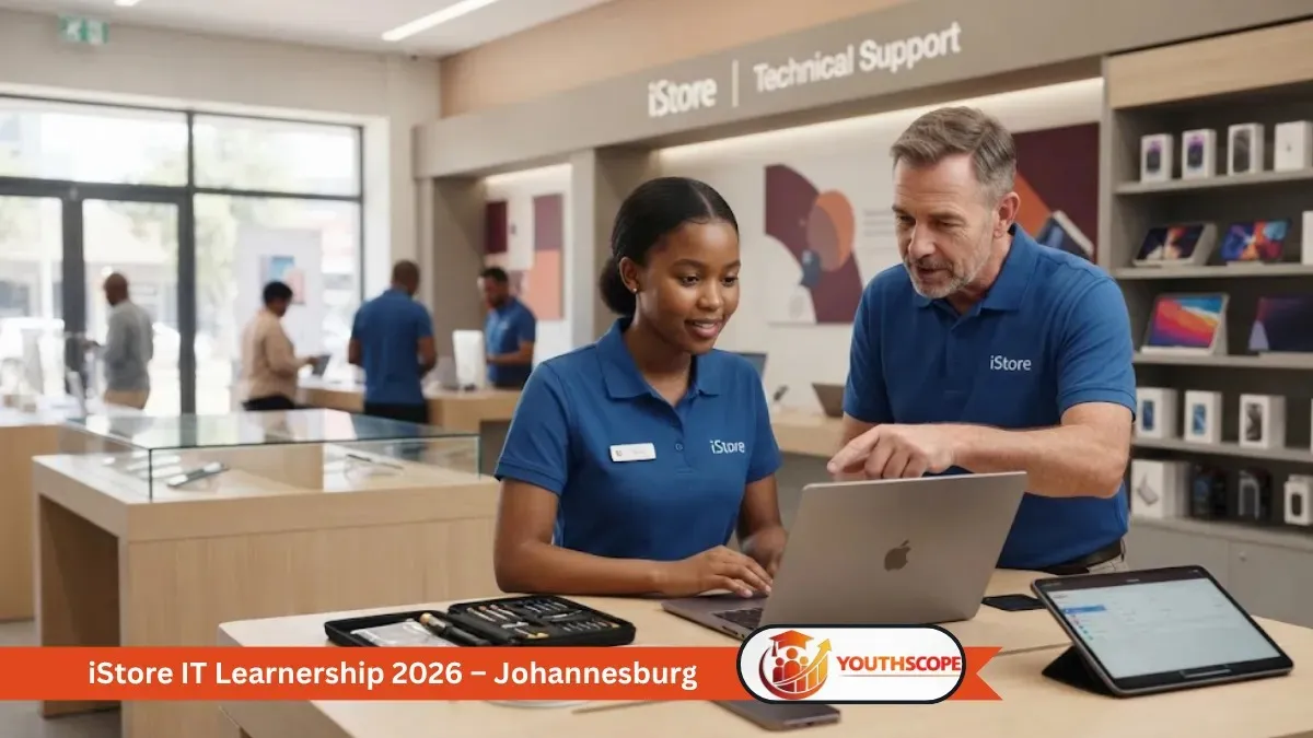Young South African IT learner receiving technical support training in a Johannesburg technology retail store