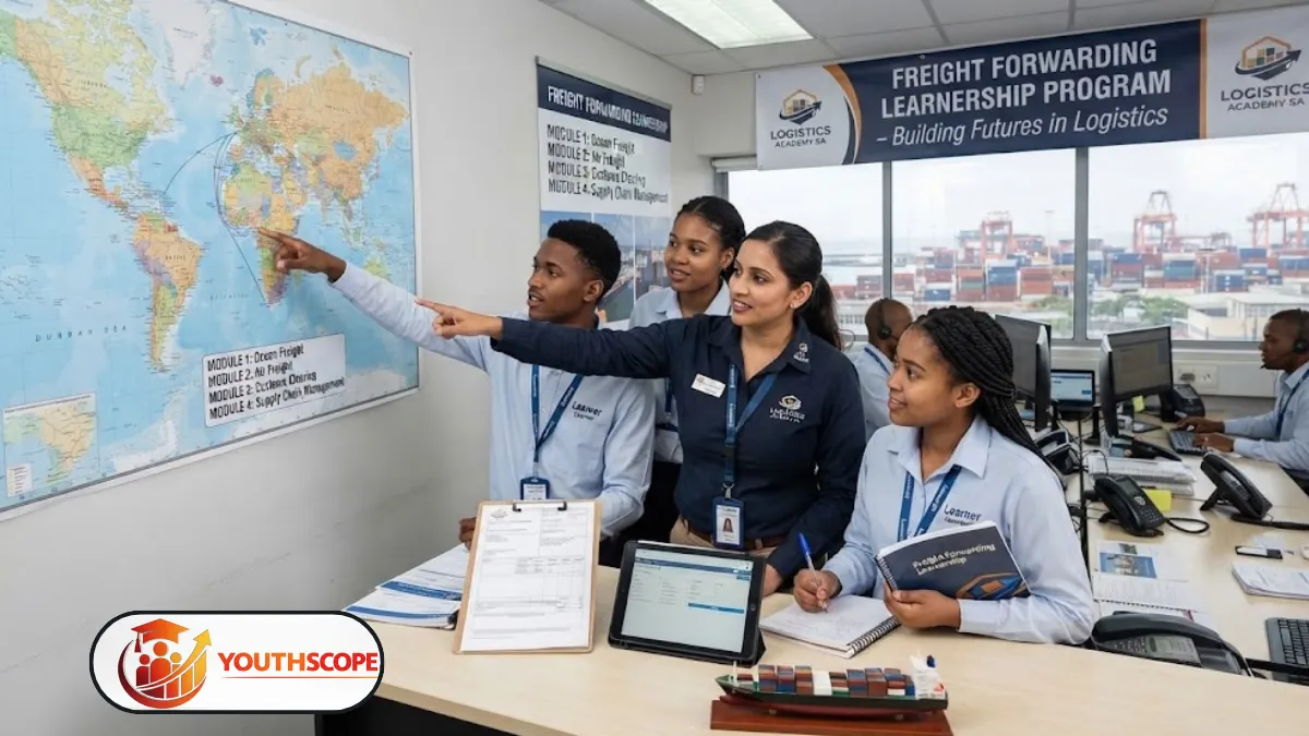 Young South African learner studying freight forwarding in a logistics environment