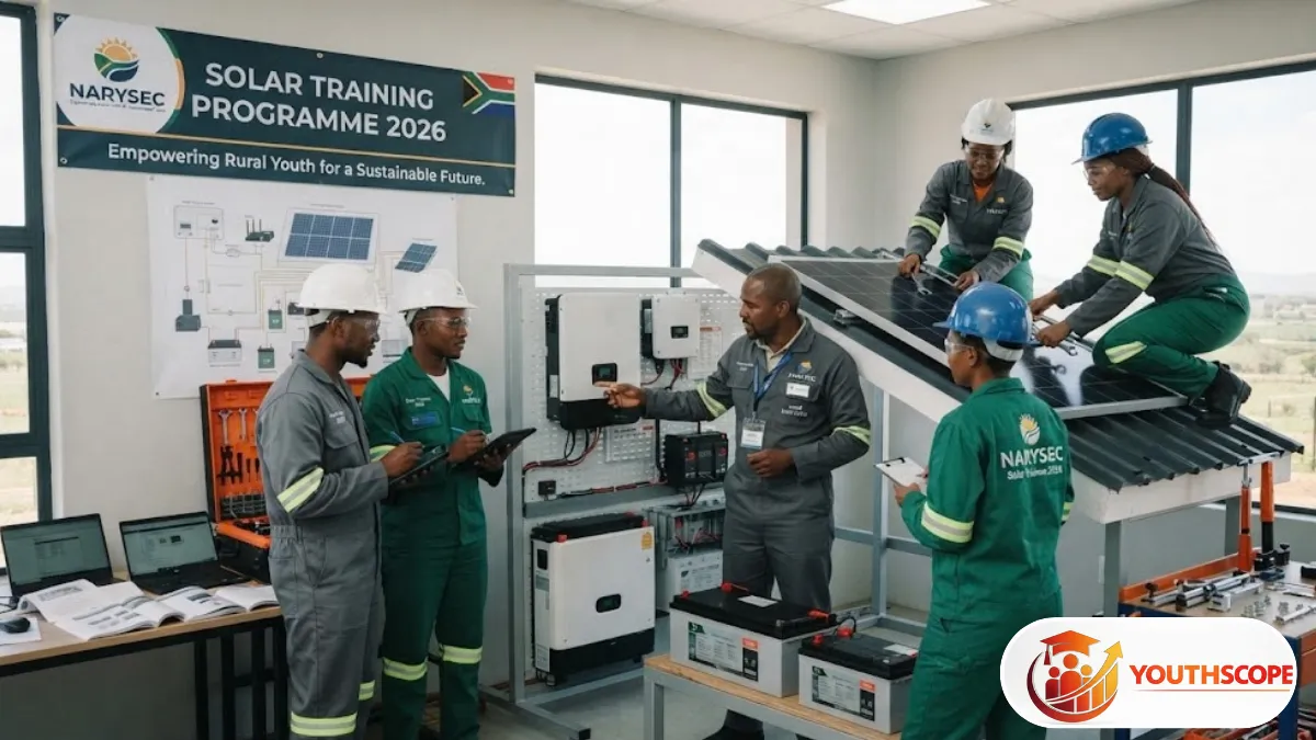 Young South African learner working with solar photovoltaic training equipment