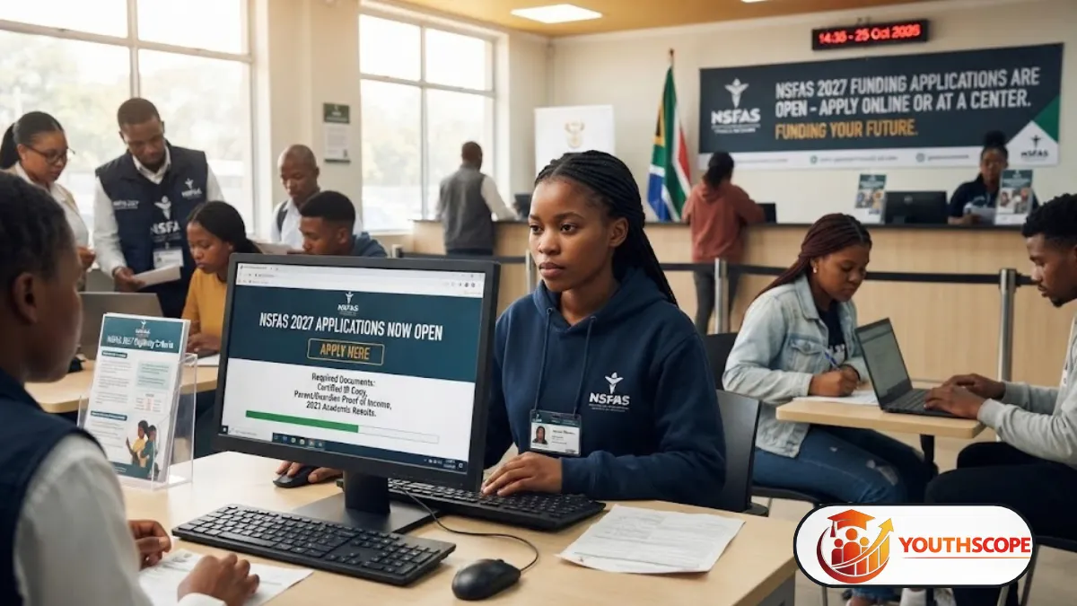South African student applying for NSFAS 2027 funding on a cellphone