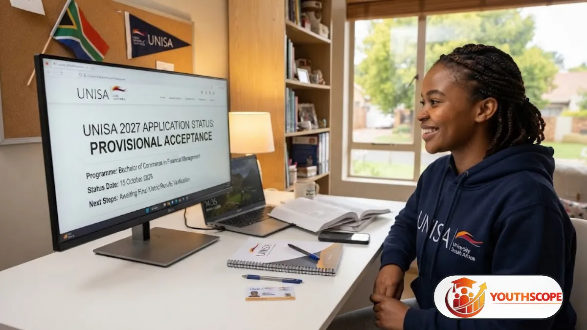 Young South African student checking a university application status online