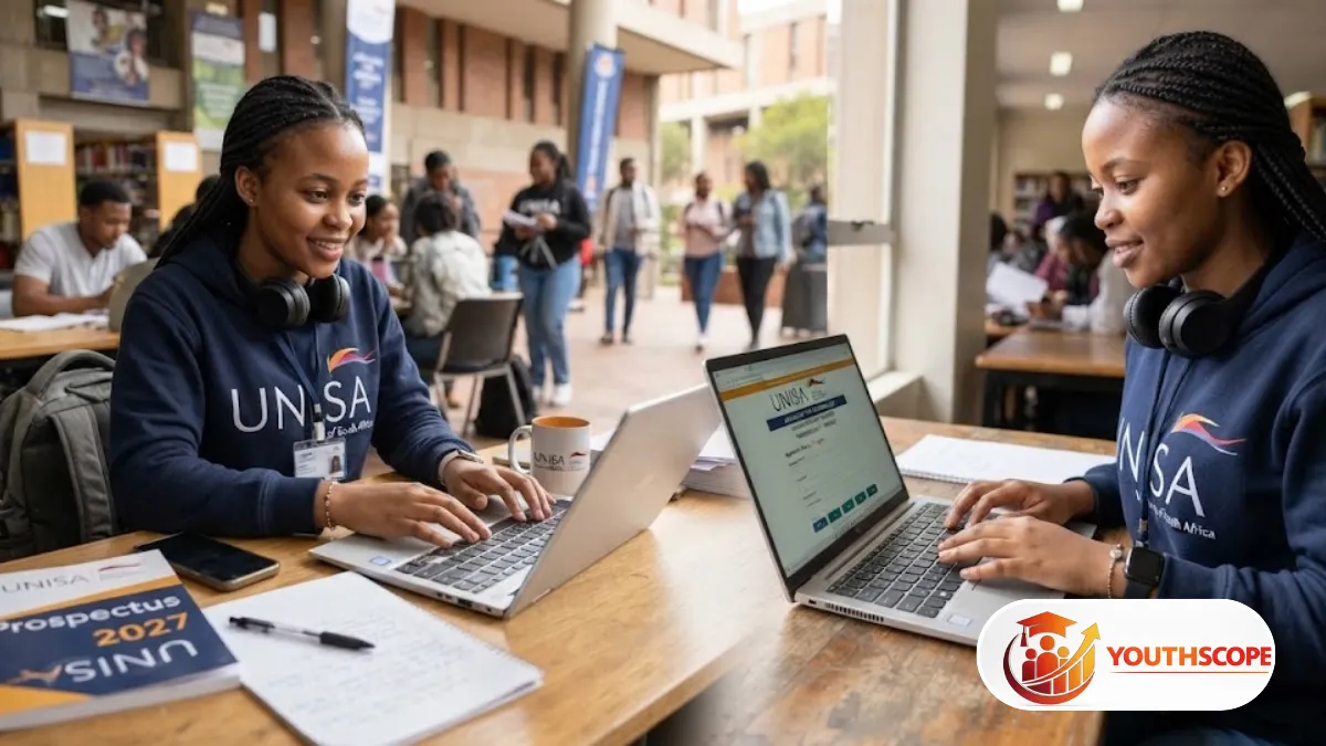 South African student preparing an online university application on a laptop